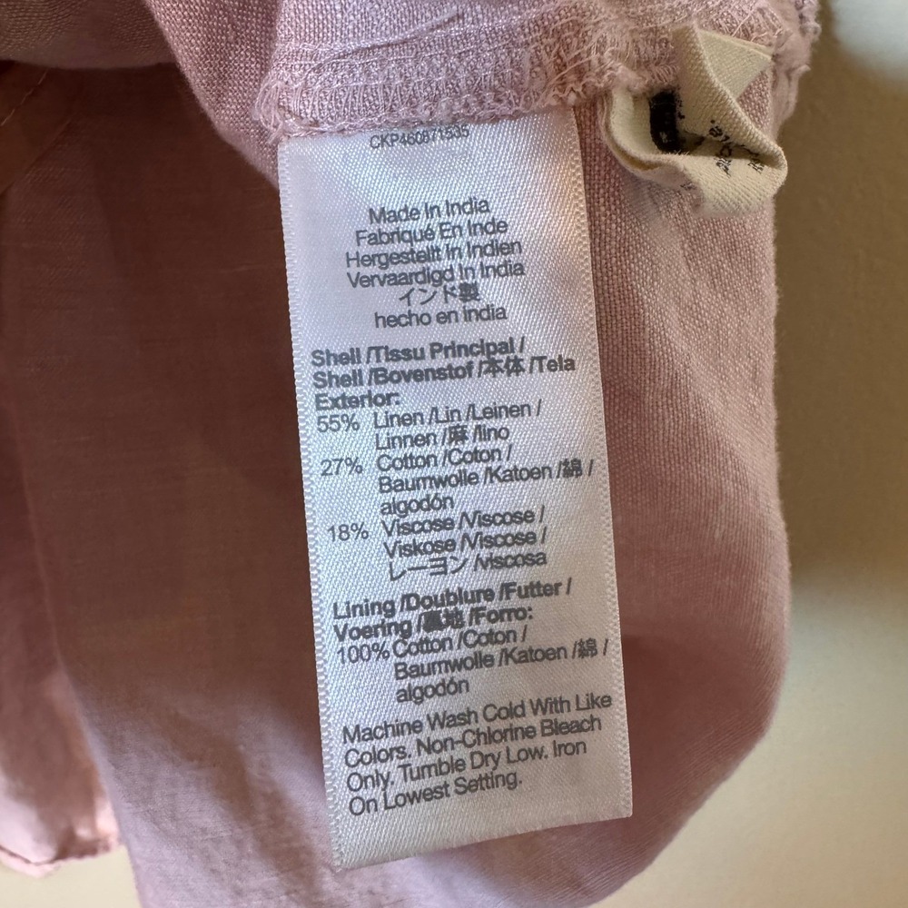 Madewell Womens Pink Linen Blend Tiered Mini Dress V-Neck Short Sleeve Size M - Picture 6 of 9